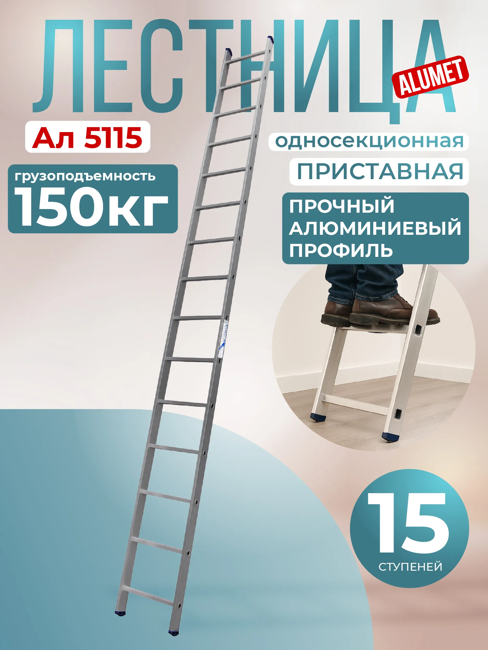 Лестница односекционная Alumet Ал 5115 фото 1