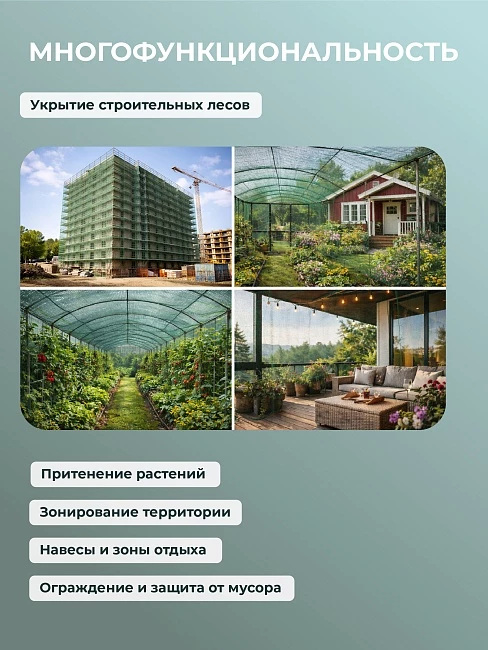 Сетка фасадная затеняющая Промышленник зеленая 30-35% 6х50 м фото 8