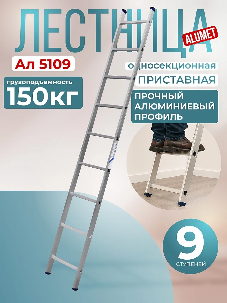 Лестница односекционная Alumet Ал 5109 фото 1