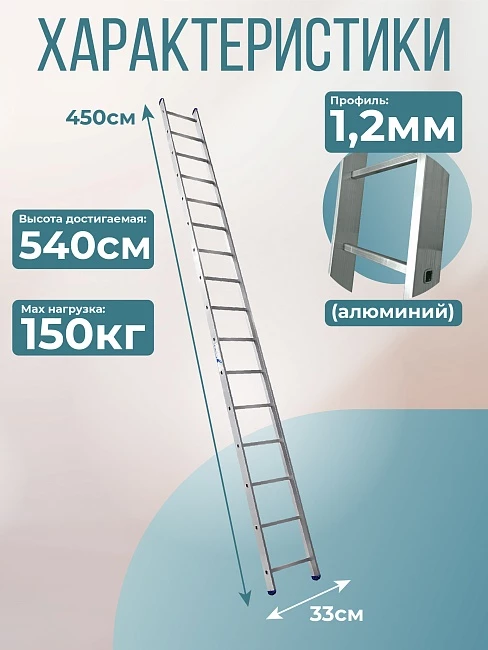 Лестница односекционная Alumet Ал 5116 фото 2