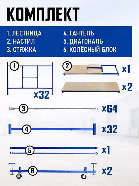 Вышка-тура Промышленник ВСП Пром 1.6×2.0, 19.6м фото 4